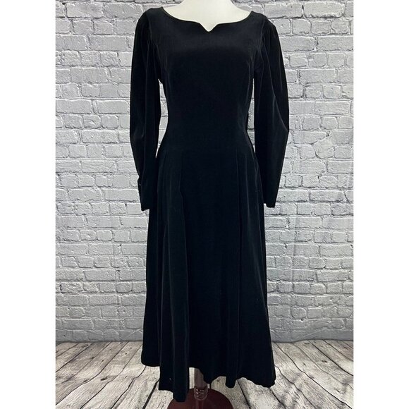 Vintage Laura Ashley Black Velvet Dress Ball Gown Prom US Size 10 Puffer UK - Picture 6 of 8